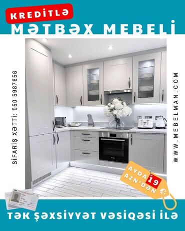 Sifarişlə mətbəx mebeli: Sifarişlə mətbəx dəsti, Özü çəkən petlələr, Mat laminat, Kredit var, Pulsuz çatdırılma, Rayonlara çatdırılma — 10