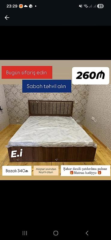 Çarpayılar: Taxta korpuslu ikinəfərlik çarpayı – modern dizayn, yumşaq üzlüklü — 1