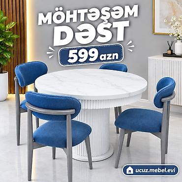 heyet stol stul: Mətbəx/Qonaq otağı üçün dairəvi masa və 4 stuldan ibarət dəst — 1