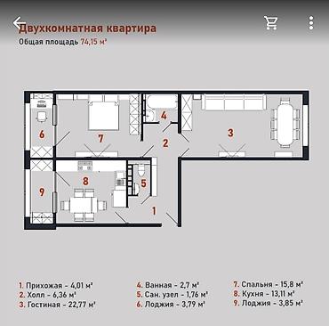 imak: 2 комнаты, 89 м², Элитка, 6 этаж, ПСО (под самоотделку) — 2