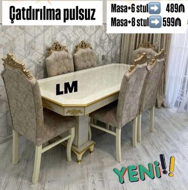Stullar: Qonaq otağı üçün, Yeni, Açılmayan, Dördbucaq masa, 6 stul