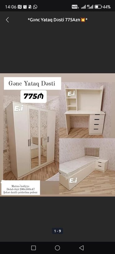 Yataq otağı dəstləri: Təknəfərlik çarpayı, Dolab — 3