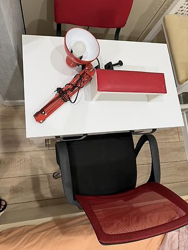 stolüstü ofis dəsti: İş masası dəsti – masa, ofis kreslosu və süfrəüstü işıq - Masa: Ağ — 1