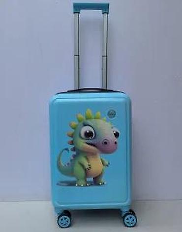 Rančevi, torbe i koferi: Dečji kofer na točkiće – plavi sa motivom dinosaurusa - Tvrda školjka — 14