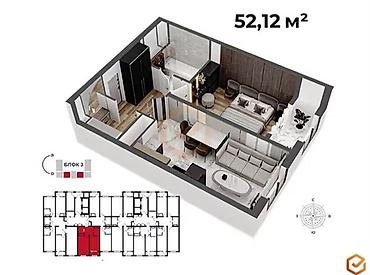 1 комната, 52 м², Технопарк Элитка, 8 этаж, ПСО (под самоотделку)