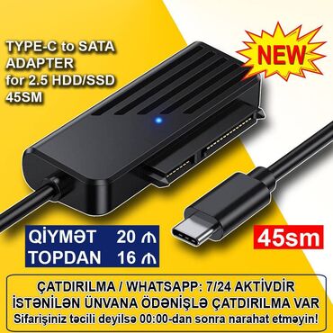 kabel aux: Adapter "Type-C to SATA 45sm 2,5 HDD SSD" 🚚Metrolara və ünvana