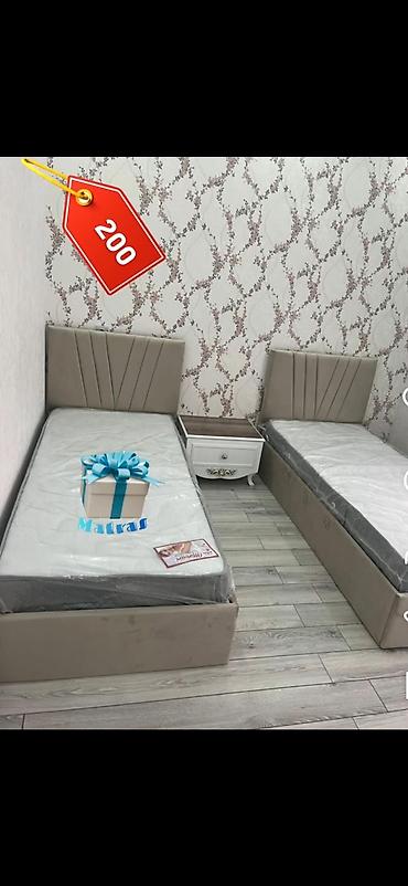 qoşa taxt: İkili tək nəfərlik çarpayı dəsti - Rəng: bej/boz tonlarında yumşaq — 1