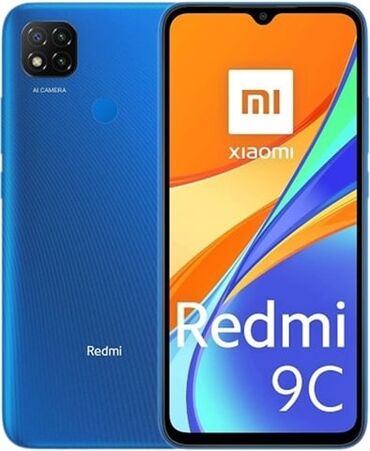 куплю сотовый телефон бу: Xiaomi, Redmi 9C, Колдонулган, 64 ГБ, түсү - Көк, 2 SIM