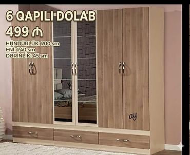 geyim dolabi: Yeni, 6 qapı, Güzgülü, Bej, Taxta, Açılan, Düz dolab — 1