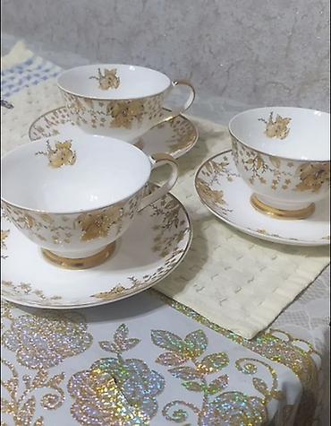 Çay dəsti, rəng - Ağ, Farfor, Geisha, 3 nəfərlik, Yaponiya
