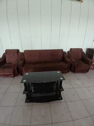 диван и 2 кресла: Б/у, Диван, С подъемным механизмом, Раскладной