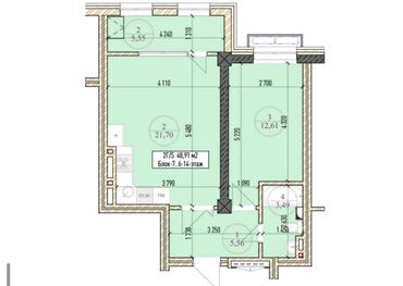 Продажа квартир: 1 комната, 49 м², Элитка, 12 этаж, ПСО (под самоотделку)