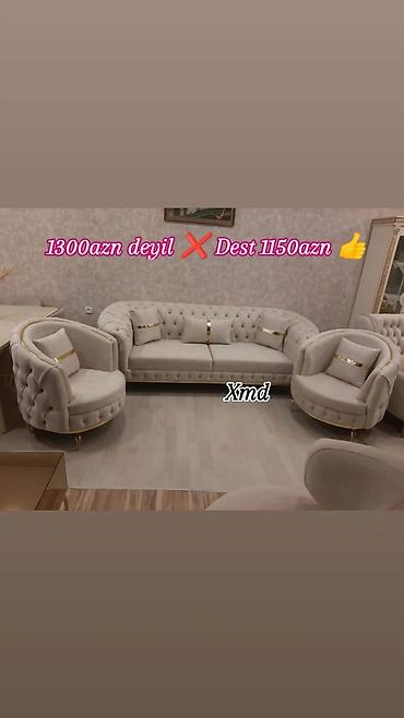 kafe ucun divan: Klassik üslubda 3 hissəli dəbli mebel dəsti: - 1 ədəd geniş üçlü divan — 1