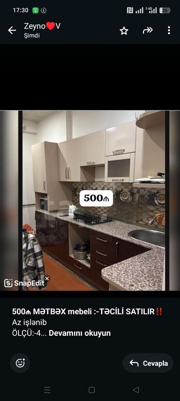 iwlenmiw metbex mebelleri: *500₼ MƏTBƏX mebeli :-TƏCİLİ SATILIR*‼️ Az işlənib ÖLÇÜ:-4 ÜZƏRİNDƏ