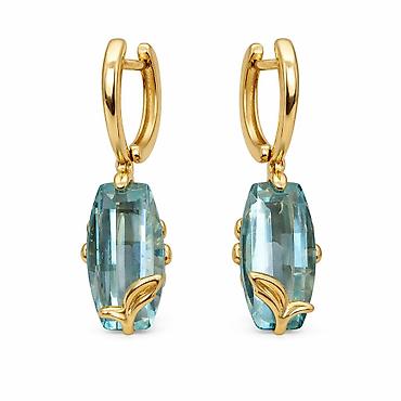 Серьги: Серьги из красного золота 585 с аквамарином - Артикул: 21527 - — 1