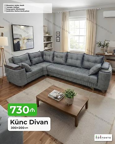 Диваны: Künc divan – 300×200 sm - Mexanizm: Açılan, bazalı (yataq funksiyalı — 1