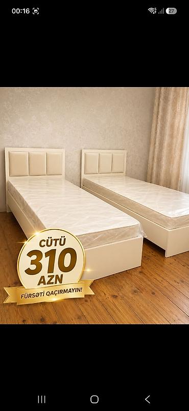 İki ədəd tək nəfərlik çarpayı dəsti - Rəng: krem/ağ - Başlıq: yumşaq