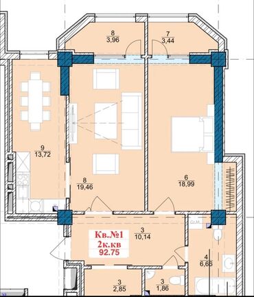 купить квартиру в новом доме бишкек: 2 комнаты, 92 м², Элитка, 9 этаж, ПСО (под самоотделку)