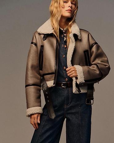 prsluci cupavi: ZARA kratka aviator jakna sa veštačkim krznom (shearling stil) - — 2