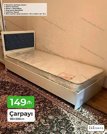 turhan matras: Çarpayı – 90×200 sm - Korpus: ağ rəngdə, sadə və möhkəm konstruksiya — 1