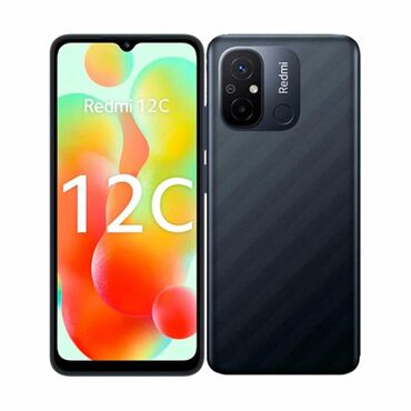 чехол для телефона кожаный: Redmi, Redmi 12C, Колдонулган, 128 ГБ, түсү - Кара, 2 SIM