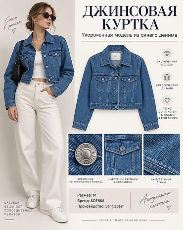 укороченная куртка: Джинсовая куртка, Классическая модель, Укороченная модель, M — 1