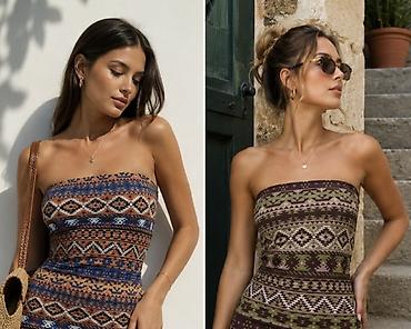 elegant 2000: Crop top majica sa etno/boho printom. - Dizajn: višebojni — 1