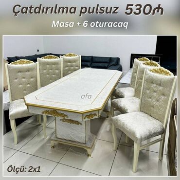 qonaq otağı üçün oboylar 2020: Qonaq otağı üçün masa dəstləri Masa ölçü: 2x1 Masa + 6 oturacaq 530