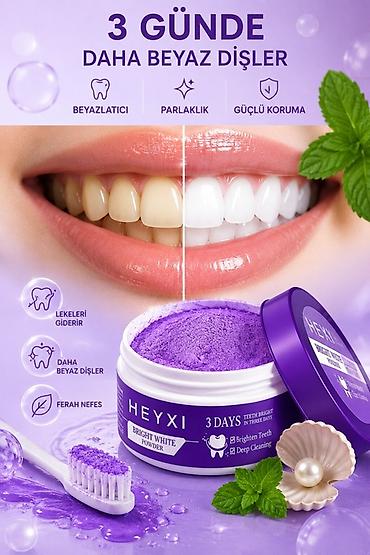 diş: HEYXI Bright White Powder – dişləri ağardan bənövşəyi təmizləyici toz — 1
