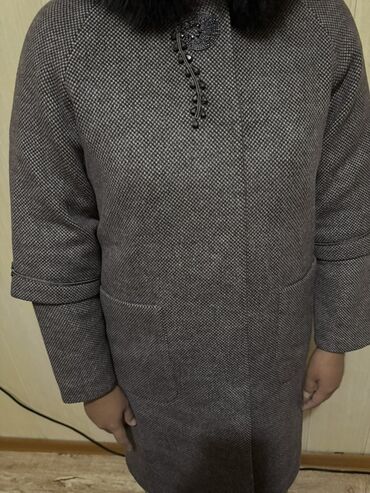 черное пальто с капюшоном: Пальто, Классика, Осень-весна, Твид, 2XL (EU 44), 3XL (EU 46)
