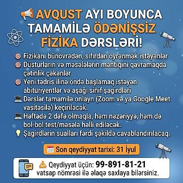 Repetitor, Fizika, Azərbaycan dili, Abituriyent hazırlığı lalafo.az -da Repetitor, Fizika, Azərbaycan dili, Abituriyent hazırlığı