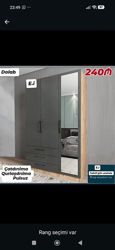 Mebel növü: Geyim dolabı - Model: 3 qapılı dolab, sağ qapıda tam boy