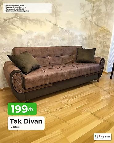 Divanlar: Tək divan – 210 sm - Mexanizm: açılan, bazalı (yataq funksiyalı) - — 1