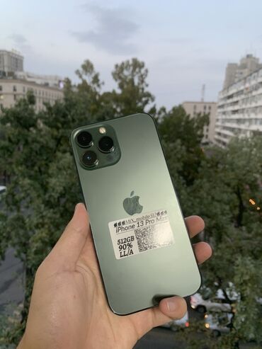 сколько стоит бэушный iphone 13: IPhone 13 Pro Max, Колдонулган, 512 ГБ, Alpine Green, Коргоочу айнек, Каптама, Бөлүп төлөө менен, 90 %