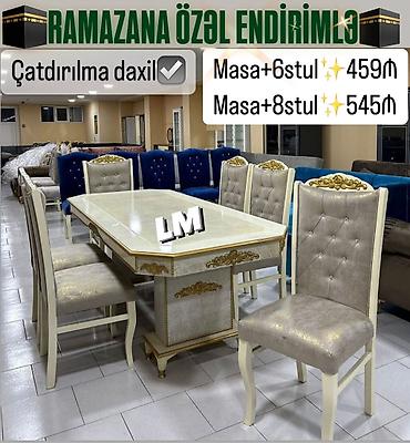 plastmas stul: Qonaq otağı üçün, Yeni, Açılmayan, Dördbucaq masa, 6 stul — 1