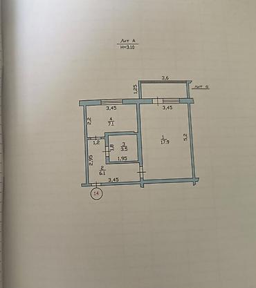 flat osh: 1 комната, 34 м², Пишпек 105 серия, 3 этаж — 4