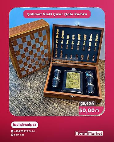 İdman və istirahət: Şahmat Temalı Viski Dəsti – taxta qutuda çoxfunksiyalı set Məhsulun — 1