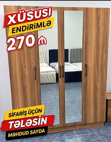 şfaner modelleri: Üç qapılı paltar şkafı – güzgülü model - Material: taxta fakturalı — 1