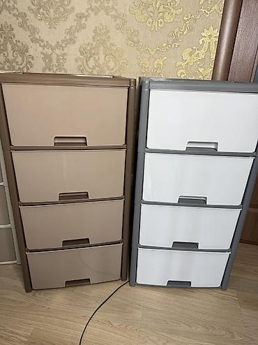 Комоды для одежды: Пластиковый комод с пятью выдвижными ящиками белого цвета и салатовым — 27