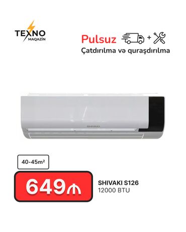 kondisioner artel: Kondisioner Shivaki, Yeni, 40-45 kv. m, Split sistem, Kredit yoxdur, Pulsuz quraşdırılma