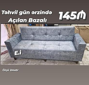 yığma divan: Açılan, bazalı divan - Ölçü: 2 metr - Rəng/material: boz rəngli yumşaq — 1