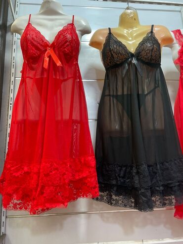 toxunma yun donlar: Qadın gecə dəsti – incə dantel və şifon neglije - Rənglər: qırmızı və