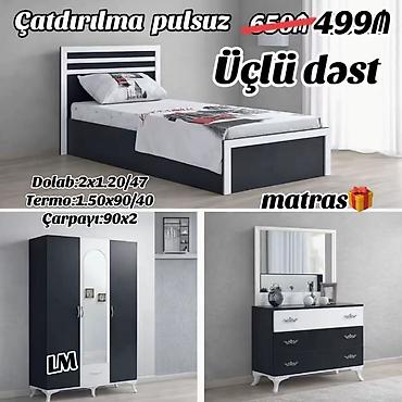 Мебель: Üçlü yataq otağı dəsti Komplekt: - Çarpayı: 90×200 sm, hədiyyə matras — 1