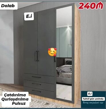 Yeni, Açılan, 3 qapılı Düz dolab, Qarderob, paltar dolabı, Azərbaycan