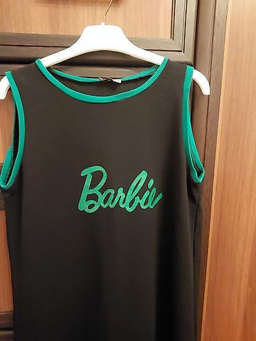 ev paltari: Qara rəngli uzun sleeveless paltar – “Barbie” yazılı - Model: uzun — 1