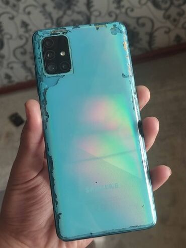 телефон s24: Samsung Galaxy A51, Колдонулган, 64 ГБ, түсү - Көк, 2 SIM