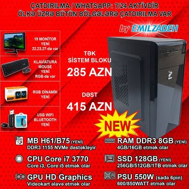 Masaüstü kompüterlər və iş stansiyaları: Sistem Bloku "Sarko DDR3 1155 H61/B75/Core i7 3770/16GB Ram/512GB SSD"