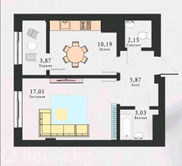 квартира кант: 1 комната, 41 м², Элитка, 12 этаж, ПСО (под самоотделку)