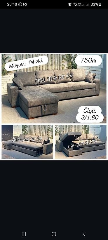 Künc divan – çevrilmə və sandıq funksiyalı - Ölçü: 3 m x 1.80 m -