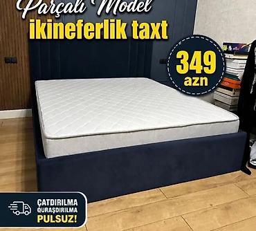 Çarpayılar: Parçalı model ikinəfərlik taxt - Yumşaq parça ilə üzlənmiş göy rəngli — 1